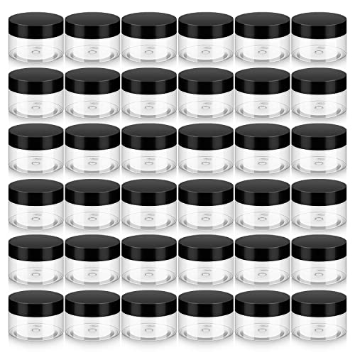 Loretoy 36 Pack 1 OZ Plastic Jars with Lids, BPA Free, Reusable, Refillable Transparent Cosmetic Containers for Bath Salts, Cosmetics, Powders, Beauty Product and Small Accessories - color: Black, size: 1 Ounce