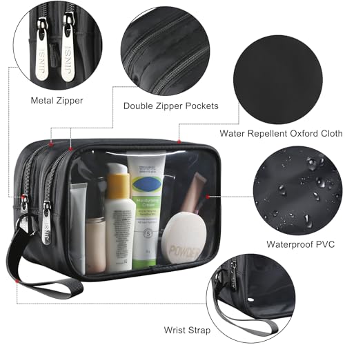 Clear Makeup Bag for Women, Double Zipper Travel Toiletry Cosmetic Bags, Portable Make up Bag Organizer Case Travel Essentials, Black - color: Black 166