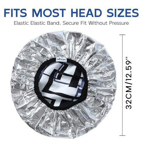 Years calm Shower Cap for Men, Waterproof & Heat-Retaining Hair Treatment Cap – Reusable Men’s Shower Cap with Foil Lining, Elastic Band, for Steam Care, Hair Mask & Oil Conditioning - color: Black and white