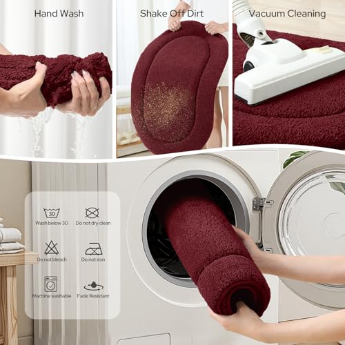 HOMEIDEAS Burgundy Red Bathroom Rugs Sets,2 Piece Soft Bathroom Mats and Absorbent Microfiber Machine Washable Bath Mats for Shower Room, Bathtub, Kitchen (20" x 32" + 16" x 24") - color: Burgundy Red