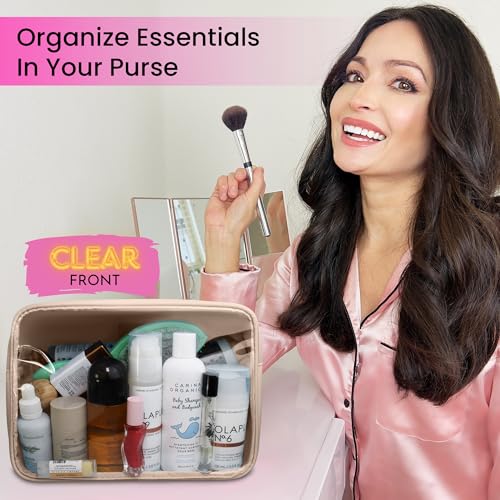 Large Clear Makeup Bag TSA-Approved Travel Cosmetic Pouch Spacious Transparent Toiletry Bag for Women and Girls Waterproof Clear Organizer Case Beige - color: Beige, style: Large