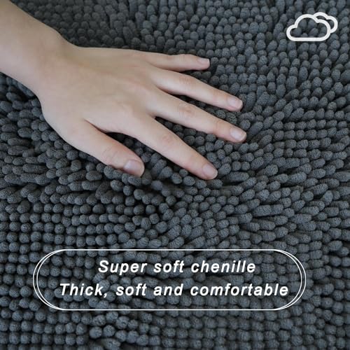 U-Shaped Toilet Rug, Chenille Contour Bathroom Mat, Non-Slip PVC Backing, Machine Washable, 20x20, Dark Grey - color: Dark Grey, size: 1'8" x 1'8" (20"x 20"U)