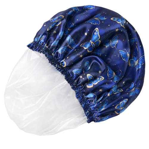 4 PCS Shower Cap for Women, Elastic and Reusable Bath Caps, Double Layers Shower Caps Reusable Waterproof, Bathing Shower Caps, Environmental Bath Hair Protection Cap - Butterfly A - color: Butterfly A