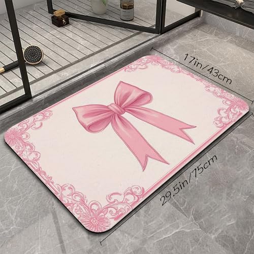 Pink Bow Bathroom Rugs, Fast-Absorbing Bath Mat, Quick-Dry Non-Slip Thin Rug for Bathroom Floor Kitchen 17"x30" - color: Pink Bow