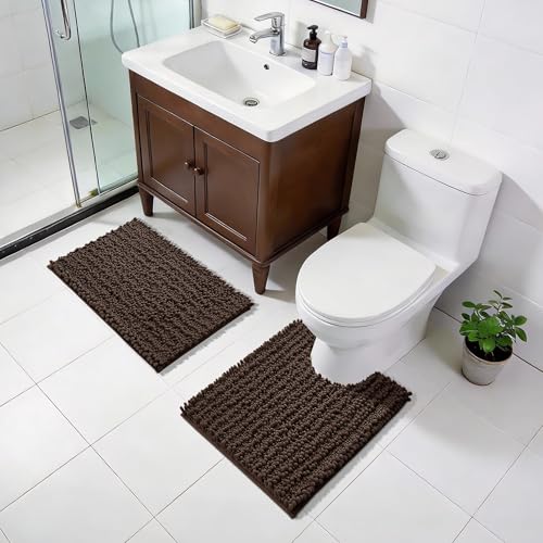 Yimobra Bathroom Rugs Non Slip Washable - Ultra Soft Absorbent Chenille Bath Mat, Quick Dry Shaggy Floor Carpet for Tub Shower, Brown Home Decor Accessories, 24x17 Inch - color: Brown, size: 24" X 17"
