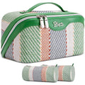 BOYATU Travel Makeup Bag Cosmetic Bag for Women: 3 Pcs Set Make up Bag with Compartments - Waterproof Vegan Leather Toiletry Bags with Handle - Makeup Organizer for Travel Essentials(C-2-Green) - color: C-2-Green