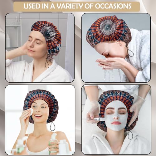 2 PCS Shower Cap Adjustable Reusable Double Waterproof Layer Elastic Hair Bath Cap Cute Aesthetic for Women Girls-Multicolour 2 - color: I17-Multicolour 2
