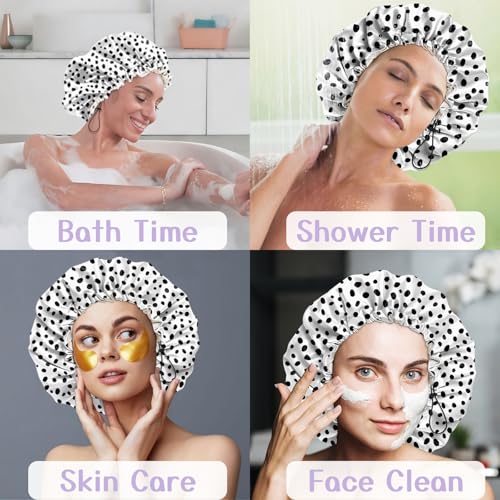 Luxury Shower Cap Silk Satin Lined Waterproof Reusable Adjustable Elastic Dry Hair Bathing Caps Cute for Women Girls-Spot - color: C-19-Spot