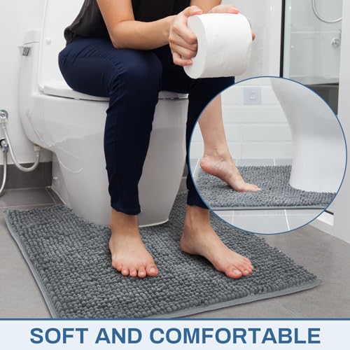 Timgle 6 Pcs U Shaped Toilet Rug 20'' x 20'' Disposable Toilet Mats 0.8'' Thick Chenille Fluffy Training Mats Disposable Non Slip Soft Absorbent Machine Washable Rug for Bath Floor Gray
