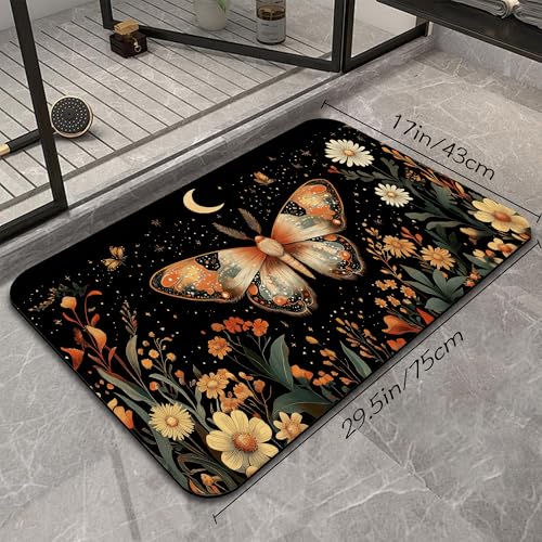 Moth Bath Mat, Water Absorbent Quick Dry Thin Bathroom Floor Mat, Rug for Bathroom Kitchen 17"x30" - color: Moth
