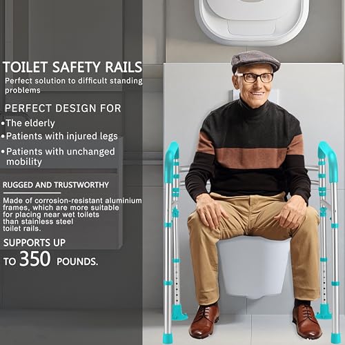 Lianjindun Toilet Safety Rails (350 lb), Adjustable Toilet Frame for Elderly, Seniors, Handicap & Disabled, Foldable Handicap Toilet Handles Fit Any Toilets（Peacock Blue） - color: Peacock Blue