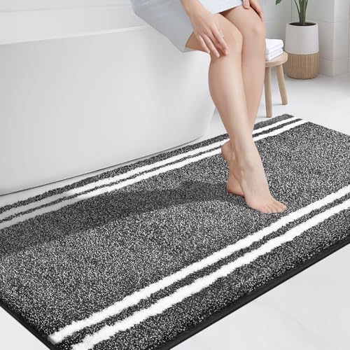 PURRUGS Bathroom Rug Non-Slip Machine Washable 30" x 60", Super Absorbent and Quick Dry Shaggy Microfiber Bath Mat, Extra Soft and Plush Bath Rug for Bathtub, Shower, and Sink, Charcoal - color: Charcoal, size: 30" X 60"