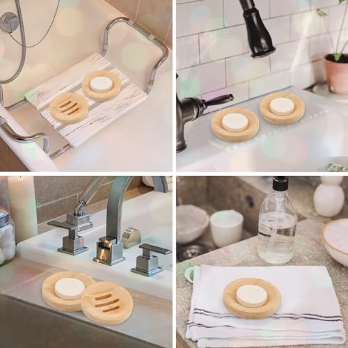 Bamboo Soap Dish for Bar Soap in Shower 4PCS, Wooden Round Holders Self-Draining Tray for Shampoo Conditioner Bars Holder, Travel Soap Saver Case for Bathroom, Kitchen Sink, Bath Tub, Razor Sponges - color: Beige ( 4 Pack )
