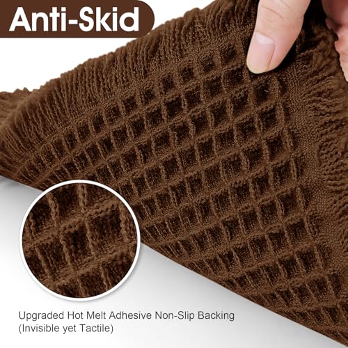 Waffle Bath Mat, Boho Woven Modern Bath Rug Absorbent Non Slip, Ultra Soft Bathroom Mats, Machine Washable Knit Bath Rugs with Tassels for Bathroom, Bedroom, Kitchen, Shower, Tub, 32"x20", Brown - color: Brown-looped, size: 1'8" x 2'8" (Rectangular)