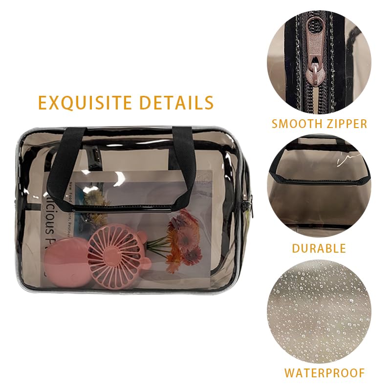 PVC Black Pure Color Transparent Gift Pouch Wash Travel Makeup Cosmetic Bag with Handle for Travel Bathroom Toiletry Organizer (Black) - color: black