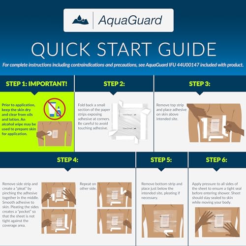 AquaGuard Shower Protection Sheet, Wound Cover for Showering, 4 in x 4 in, 98 Sheets | Self-Adhesive, Moisture Barrier, Made without Latex, Single-Use, Keeps Wounds, Dressings, PICC Lines Dry While Showering - size: 4" x 4", style: Case of 98 Sheets