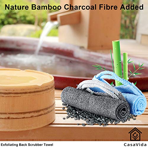 Back Scrubber for Shower, 2 Pack, Blue + Charcoal Gray | Nylon Bath Towel Washer, Japanese Exfoliating Washcloth, Stretchable Strap, Body Exfoliation - color: Blue + Charcoal Gray