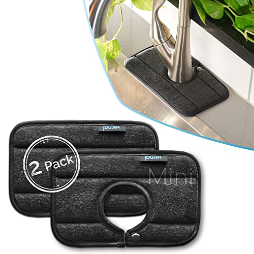The Original Machine Washable Kitchen Sink Mat by Ternal, Absorbent Microfiber Fabric with Anti-Slip Silicone Backing, Splash Guard and Drip Catcher Around Faucet Handles. [2 Pack] (Black, Mini 9in)