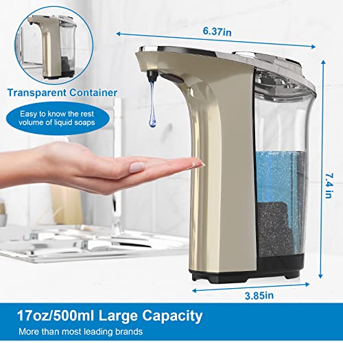 PZOTRUF Automatic Soap Dispenser, Touchless Dish Soap Dispenser 17oz/500ml with Infrared Sensor, 5 Adjustable Soap Dispensing Levels, Liquid Hand Dispenser for Bathroom Kitchen Sink(Champagne Gold) - color: Champagne Gold