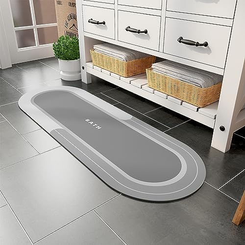 MontVoo Bath Mat Runner - Long Non Slip Absorbent Quick Dry Thin Bath Rug for Bathroom Floor Mat - Rubber Backed - Stain Resistant - Easy Care - Gray 17"x50" - color: Grey, size: 17"x50"