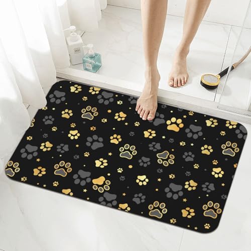 Golden Dogs Animal Paws Bath Mat Rugs 15.7x23.6 in, Diatomaceous Earth Bathroom Rug Rubber Non-Slip Absorbent Bathroom Mat for Bathroom Kitchen Floor, Tub and Shower Sink - color: Paws #03