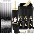 32PCS Bathroom Set Bathroom Sets with Shower Curtain and Rugs Black Bathroom Accessories,Shower Curtain Set,Bathroom Rug Set with Bathroom Trash Can - size: Bath Set+Gradient Shower Curtain+Bath Rugs, style: Black