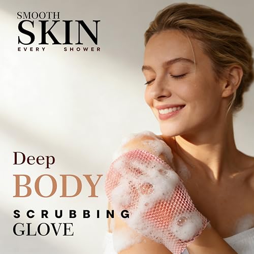 Bath Mitt - Exfoliating Glove, Honeycomb Body Scrubber,Massage Body Scrub Gloves for Home Spa,Mitt Sponges for Cleaning Body,Deep and Gentle,Fast foaming (Pink(Softer,Small Size,) New Version) - style: PINK