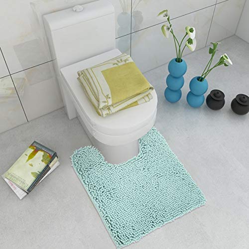 ITSOFT Standard 24"x21" U-Shaped Non-Slip Shaggy Chenille Toilet Contour Bathroom Rug with Water Absorbent, Spa Blue - color: Spa Blue, size: 24" x 21" (U-Shaped)