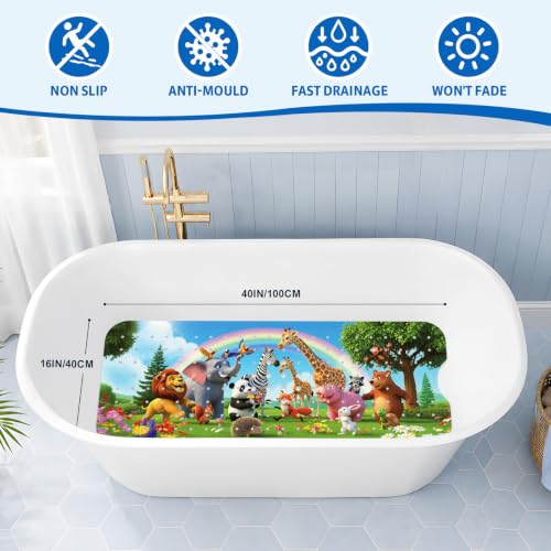 XIYUNTE Upgrade Baby Bath Mat Non Slip - 40"x16" Extra Long Kids Bath Mat for Tub Non Slip Bathtub Mat Eco-Friendly Toddler Bath Mats with Suction Cups, Machine Washable and No Fading, Animal Rainbow - color: X-rainbow