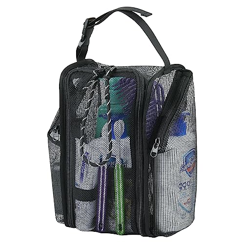 Cosmos Mesh Shower Caddy Toiletry Organizer Hanging Shower Tote Bag, Quick Dry Shower Organizer Portable Bath Bag with Durable Zippers & Side Pockets for Travel, Gym, Swimming, Beach and Camp - color: Black