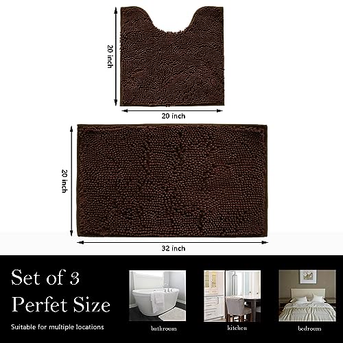 Bathroom Rugs Chenille Bath mat 2 Piece Set, Super Absorbent, Strong PVC Non Slip Backing, Bath mats for Bathroom, Plush Shaggy, Thick, Machine Washable, Bathtub, Shower, Toilet.(Brown) - color: Brown, size: 20''×20''U-Shape+20''×32''