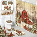 FuWeave 8 Pcs Christmas Shower Curtain Set Xmas Santa Bathroom Decoration Christmas Tree Hand Towels Snowman Toilet Lid Cover Bathroom Rugs Xmas Shower Curtain with Hooks(Farmhouse Style) - color: Farmhouse
