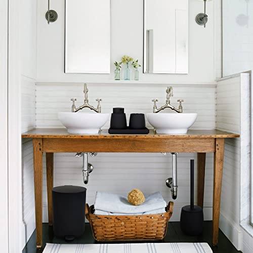 GAHEFY Black Bathroom Accessories Set with Small Trash Can 3 Liter/0.8 Gallon,Toothbrush Holder,Soap Dispenser,Vanity Tray,Toilet Brush and Holder Black 5pcs - style: Black 5 pcs