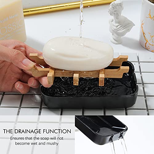 Soap Dishes for Bar Soap, Black Bathroom Soap Holder, Bamboo Soap Dishes Holder for Bathroom Shower, Bathroom Sink Soap Dish - color: 1pcs-black