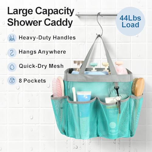 Mesh Shower Caddy Portable - 8 Pockets, S-Hook, Shower Bag for Dorm Camping | 2-Handle, Quick-Dry, Hanging Toiletry Organizer, College Dorm Room Essentials for Girls, Gym, Travel & Bathroom, Mint Green - color: 1 Pack L Mint Green, size: L (Classic Dorm C