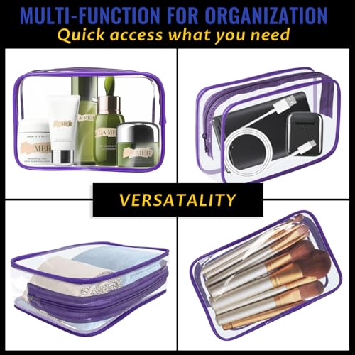 YedsIntu 16 Pieces Clear Makeup Bag PVC Zippered Clear Toiletry Carry Pouch Portable Cosmetics Bag Waterproof Makeup Bag Vinyl Plastic Organizer Case for Travel Vacation Bathroom (Purple-M) - color: Purple-M