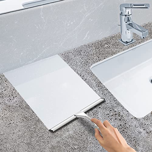 All-Purpose Stainless Steel Shower Squeegee for Shower Glass Door with 2 Adhesive Hooks, Bathroom Cleaner Tool Household Window Mirror Squeegee , Cleaning Tile Wall, Car, 10 Inch Silver - color: Silver, size: 10 Inch