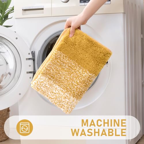 Bsmathom Bathroom Rug Set Bath Rugs Microfiber Non Slip Bathroom Set 4 Piece with Toilet Cover, Washable Absorbent Bath Mat, Mustard - color: Mustard, size: 18"x26"+18"x48"+U20"x24"+Cover19"x21"