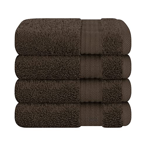 Cotton Paradise 100% Cotton Turkish Towel Set, Soft Absorbent Quick Dry, 4 Piece Washcloth Set, Chocolate Brown - color: Chocolate Brown, size: 4 PC SET (13x13")