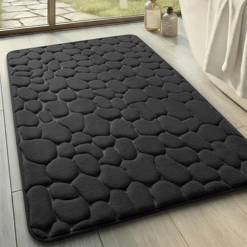 YIHOUSE Memory Foam Bath Mat Cobblestone Bathroom Rugs Super Water Absorbent Bath Mats for Bathroom Machine Washable Bath Rugs(20x32,Black) - color: Black Single, size: 1'8" x 2'8" (Rectangular)