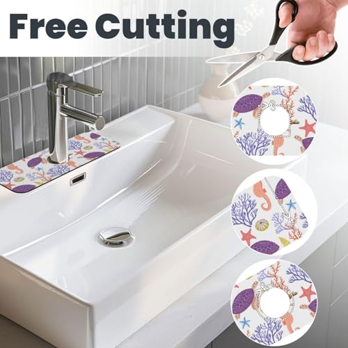 Faucet Draining Mat For Kitchen Sink, Purple Beach Sea Turtle Diatom Mud Absorbent Drain Pad For Bathroom Kitchen Sink Splash Guard Drying Mat - color: Purple Beach Sea Turtle, size: One Size