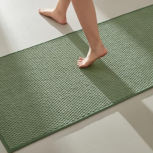 TYUU Bathroom Runner Rugs, Long Bath Mat Runner Washable Thin Quick Dry Low Pile Bathroom Runner Rugs Non Slip, Sage Green 24"x70" - color: Sage Green, size: 2' X 5'10" (Runner)