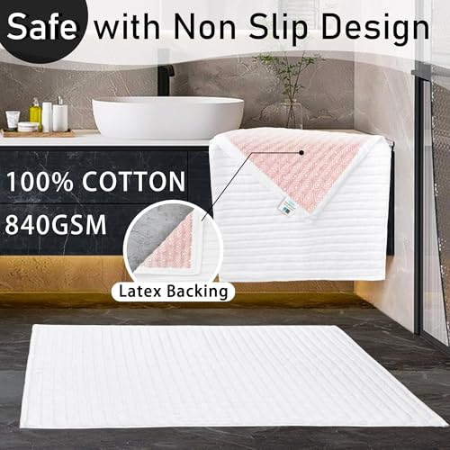 VOOVA & MOVAS Hotel-Grade Quality White Non Slip Bath Mats Set of 2 - Cotton Fabric, Thick 840gsm, Absorbent, Machine Washable, Large 22"x34" Bathroom Mats, Terry Cloth Rubber Backed Bathroom Mats - color: White, size: 22"x34"