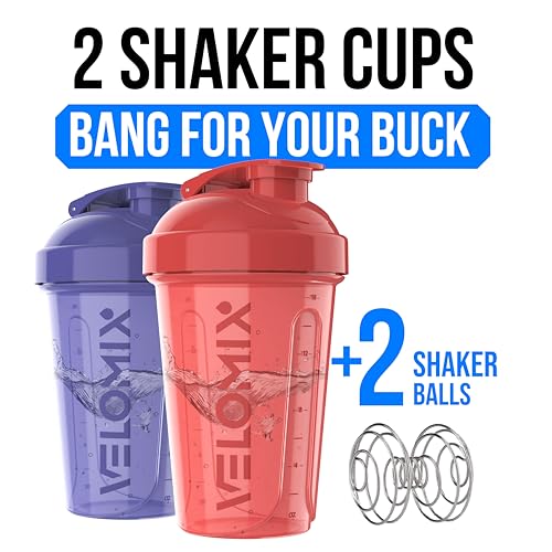 VELOMIX -2 Pack- 20 oz Protein Shaker Bottles for Protein Mixes - 2x Wire Whisk | Leak Proof Shaker Cups for Protein Shakes and Pre Workout | Protein Shaker Bottle Pack (C1) Blush Storm - color: C1) Blush Storm