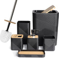 CERBIOR Bathroom Accessories Set 6 Piece Bamboo Bath Ensemble Includes Soap Dispenser, Toothbrush Holder, Toothbrush Cup, Soap Dish for Decorative Countertop and Housewarming Gift (Black) - size: Complete Set, style: Black