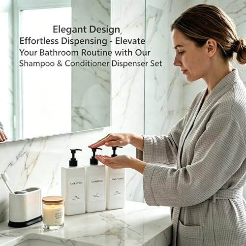 Shampoo and Conditioner Dispenser Set, 3Pack Refillable Shampoo and Conditioner Bottles with Labels, 500ml Soap Dispenser 16.9oz Shower Dispenser Square Pump Bottle for Bathroom and Kitchen - White - color: White - 3pack 16.9oz