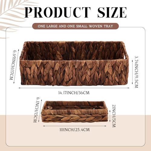 2 Pcs Toilet Paper Basket for Back of Toilet Wicker Water Hyacinth Basket Topper and Vanity Tray Set with Built-in Handles for Paper Hand Towel, Bathroom, Home, Spa(Dark Brown) - color: Dark Brown
