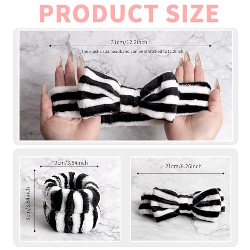 WSYUB Makeup Headband, Spa Headband and Wristband Set, Headbands for Washing Face, Black and White Headbands for Women Girls - color: Black and White