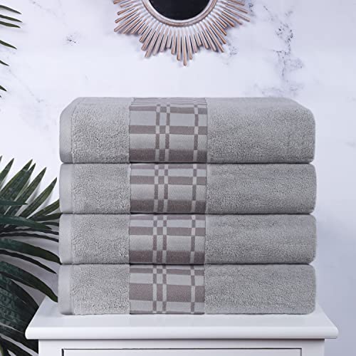 Superior 4-Piece Cotton Bath Towel Set, Geometric Design, Dobby Border, Body Towel for Bathroom, Guest Bath, Spa, Resort, Hotel, Airbnb, Home Essentials, Adult, Kids, Larissa Collection, Chrome - color: Chrome, size: Bath Towel Set (4-pack)