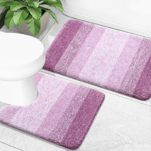 OLANLY Bathroom Rug Set 2 Piece, Soft Absorbent Microfiber Bath Mats and U-Shaped Contour Toilet Rug, Non-Slip, Machine Wash Dry, Plush Shaggy Bath Mats for Bathroom (24"x16"+24"x20", Pinkish-Purple) - color: Pinkish-purple, size: 24" X 16" + U24" X 20"